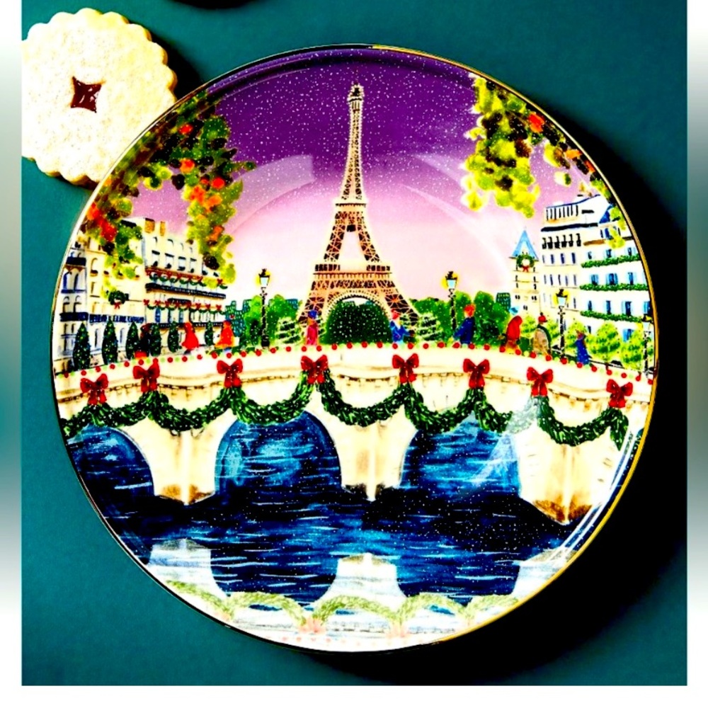 2 Holiday in the City Stoneware Dessert Plate -New York and Paris -2 Plates
